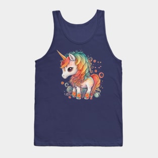 Enchanted Blossoms: A Floral Journey with the Rainbow-maned Unicorn Tank Top